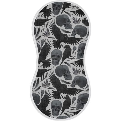 Sletend Muslin Baby Burp Cloths Set of 1, Soft Gothic Crows Skulls Absorbent Muslin Washcloths, Bibs, Face Towel for Newborn Boys Girls, 22 x 11 Inch