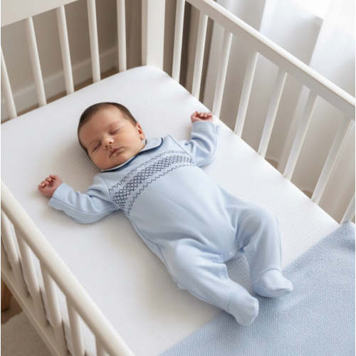 Smocked Blue Sleepsuit – Ella Marina Baby