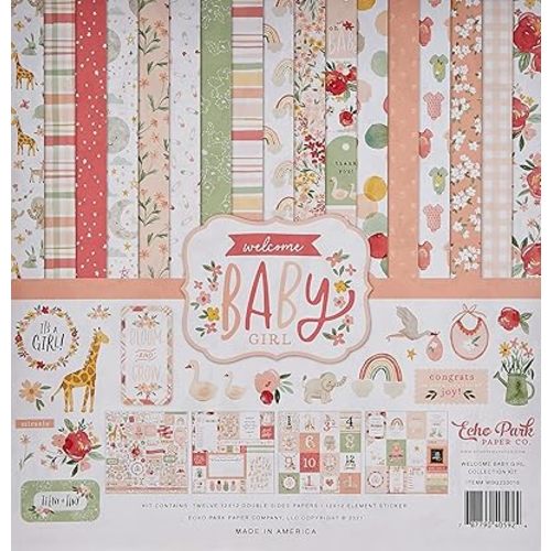 Echo Park Paper Company Welcome Baby Girl Collection Kit Paper, 12-x-12-Inch