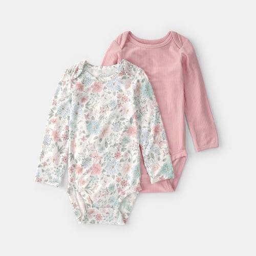 Carter's Purelysoft Baby Girls Round Neck Long Sleeve 2-pc. Bodysuit, Color: Pink - JCPenney