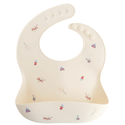 mushie Silicone Baby Bib | Adjustable Fit Waterproof Bibs (Circus)