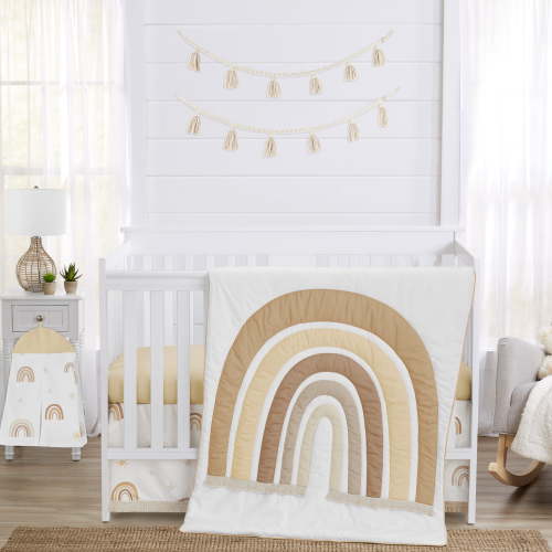 Sweet Jojo Designs Boho Rainbow Neutral Taupe Yellow and Beige 4 Piece Crib Bedding Set