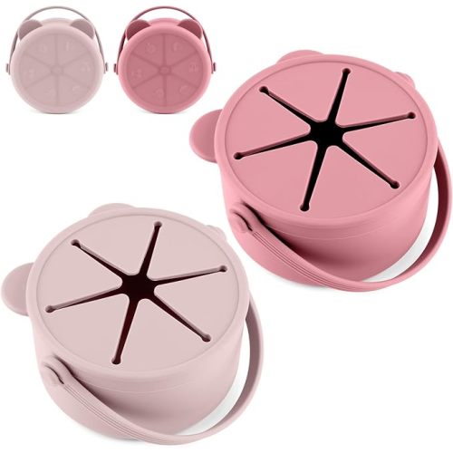 Silicone Snacks Containers for Toddlers, Baby Food Catcher Spill Proof, Kid Snacks Holder with DustProof Lid, 2 Pack Dishwasher Safe (Blush/Mauve)
