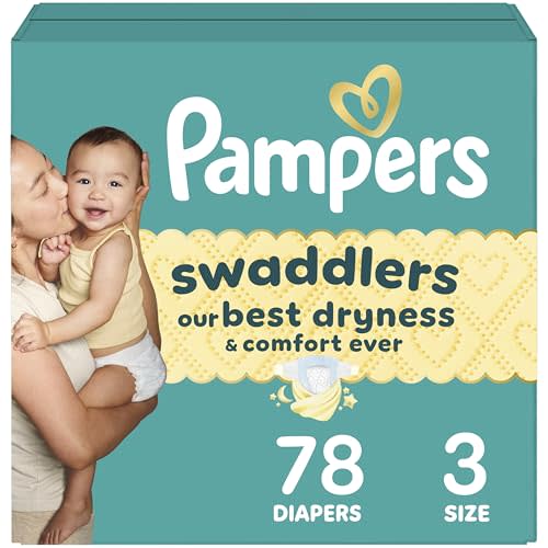 Pampers Swaddlers Diapers, Size 3 (13-26 lbs), 78 Count, Absorbent, Keeps Baby Dry and Comfortable, Skin Safe Disposable Baby Diaper