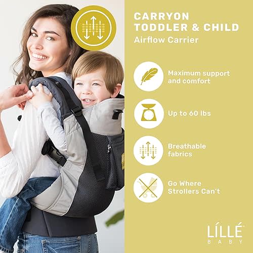 LÍLLÉbaby 3-in-1 Ergonomic CarryOn Airflow Toddler Carrier with Lumbar Support & Breathable Mesh (25-60 lbs), Supportive & Comfortable, Multi-Position Carrying for Hiking & Travel (Charcoal/Silver)