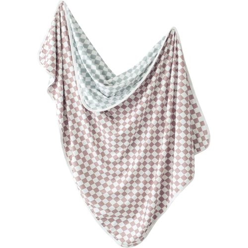 Little Jump 2- Layers Jersey Knitted Swaddle Blanket, Premium Baby Blanket,Soft Stretchy Quilt for Babies, Toddlers, Kids (Coffee & sage cherckered)