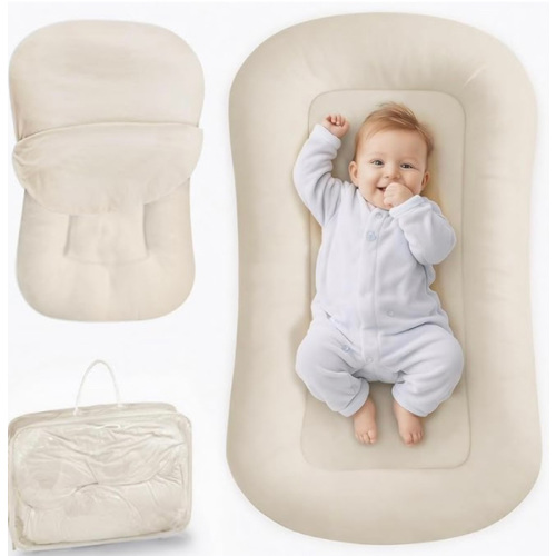 Baby Lounger for Newborn - Infant Lounger 0-24 Months with Lounger Cover, Adjustable Baby Nest Lounger, Breathable Fabric & 3D Support Newborn Lounger, Portable Newborn Essentials, White