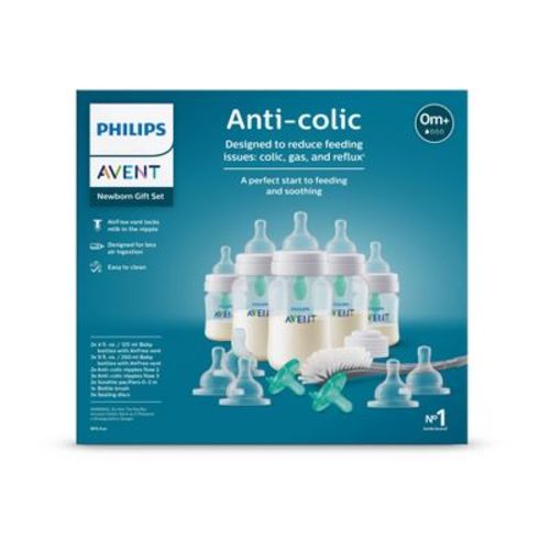 Philips Avent Anti-Colic Baby Bottle with AirFree Vent Newborn Gift Set - 18pc: BPA-Free, Silicone Nipples