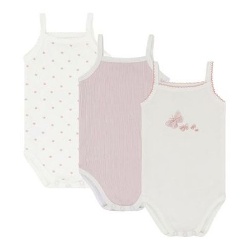 Ely's & Co. Baby Girls Cotton Bodysuits-Undershirts - 3 Pack, Pink Stripes, Floral Dot , and Butterfly