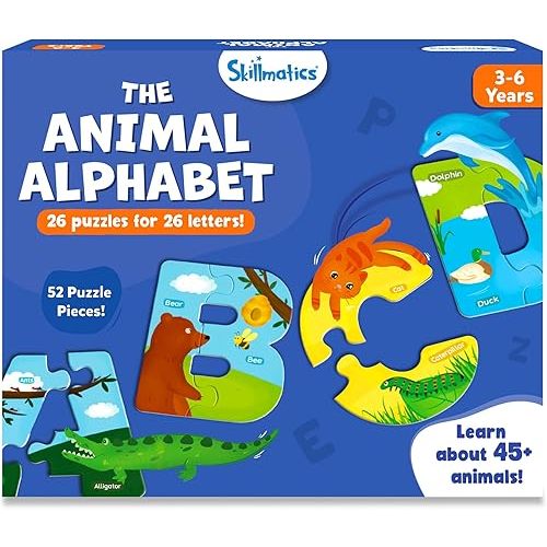 Skillmatics Animal Alphabet Puzzle - 52 Piece Jigsaw Puzzle for Toddlers, Preschoolers, Educational Toy for Learning ABCs and Letters, Gifts for Boys & Girls Ages 3, 4, 5, 6