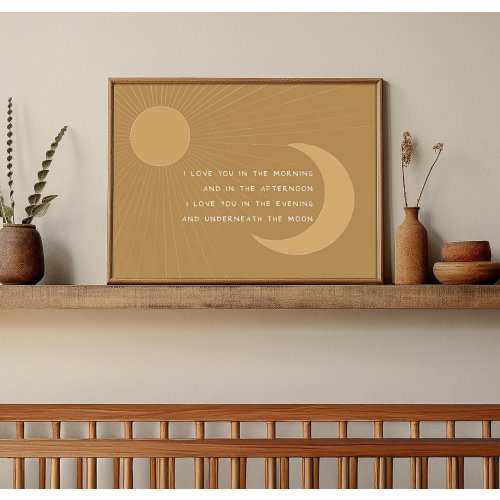 Love You in the Morning Quote, Underneath the Moon Nursery Wall Art Print, Minimal Sun and Moon Artwork