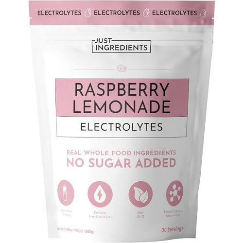 JUST INGREDIENTS Raspberry Lemonade Electrolytes Drink Mix - Coconut Water, Essential Minerals - 30 Servings