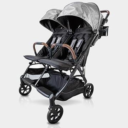 Strolee Lightweight Double Side by Side Stroller - 22 Lbs, 9.5" Compact Fold, Twin Nap Ready Seating, No Rethread Harness, Magnetic Buckle & Ultra Plush Seat 60Lb Max Per Seat- (v2 Shadow)