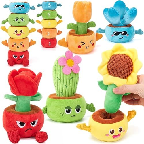 hahaland Montessori Toys for 1 Year Old Boy Girl - 10 in 1 Plush Garden Stacking Toys for Toddlers 1-3 with Color Matching & Planting Play - Fine Motor, Sensory & Emotional Development Toy