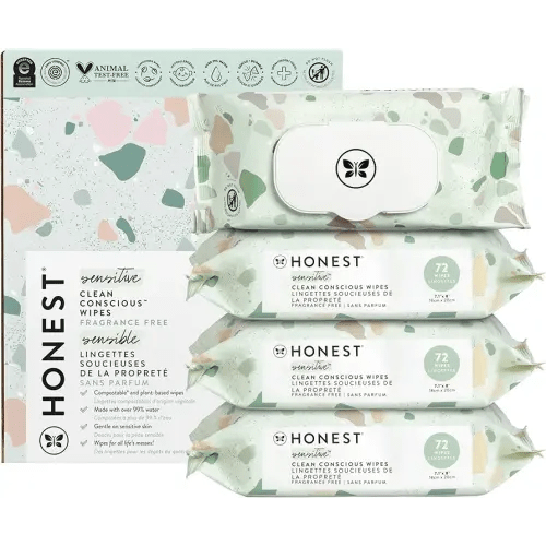 The Honest Company Clean Conscious Multi-Use Wipes | Hypoallergenic + Unscented for Sensitive Skin | Over 99% Water, Compostable, Plant Based, Baby Wipes | Geo Mood, 288 Count