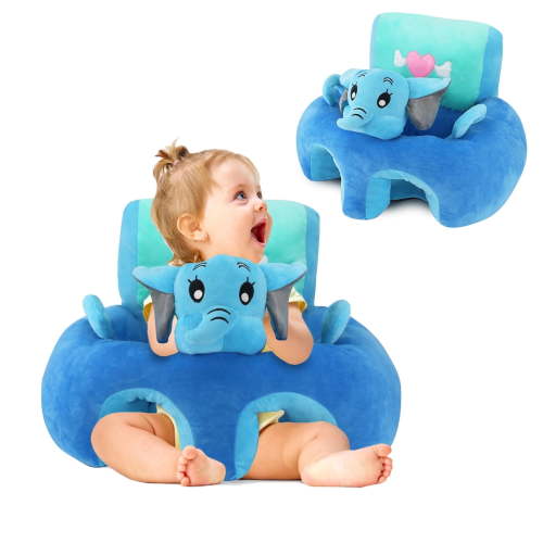 RoamReady Baby Support Sofa, Sitting Chair Safe Sit Up Back Head Protect Seat Learn to Sit Chair for Toddlers 3-24 Month Floor Plush Lounger (Elephant)