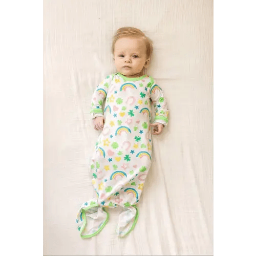 Shamrocks & Rainbows Bamboo Knotted Gown for Newborns
