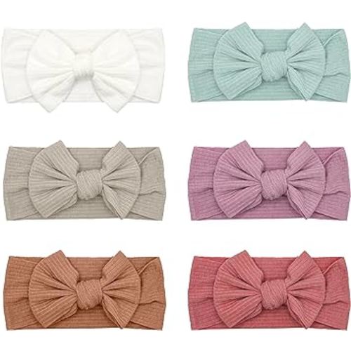 ZURLEFY 6 Pack Pink Baby Girl Headbands and Bows, Handmade Infant Headband Bows for Baby Girls Head Wraps Newborn Toddler Bonnet Unisex (03H-01)