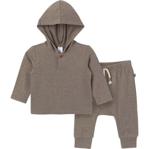 2-Piece Baby Boys Brown Heather Hooded Brushed Hacci Set