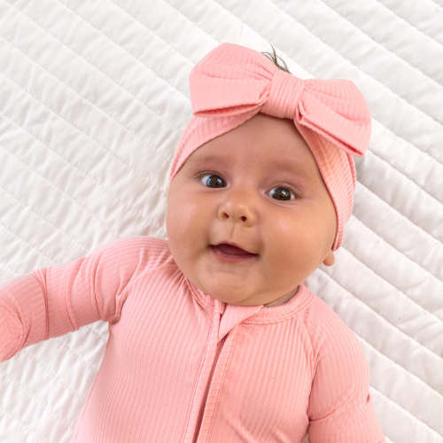 Bubblegum Ribbed Luxe Bow Headband - Little Sleepies