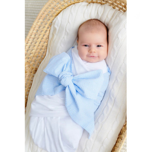 Bow Swaddle ® - Breakers Blue Seersucker