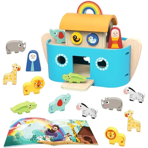TOOKYLAND Noah's Ark Toys for Toddlers Wooden Animal Shape Sorter Toys, Baptism Gifts for Boys and Girls, Bible Story Toy with Story Book, Montessori Educational Toys for 2 3 4 Year Old