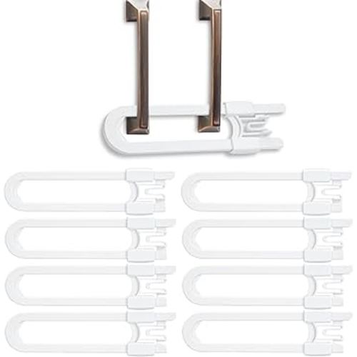 Vmaisi 8 Pack Baby Sliding Cabinet Locks - Adjustable U Shaped Child Safety Locks,Childproof Latches for Kitchen Bathroom Storage Cupboards Doors, Handles and Knobs White