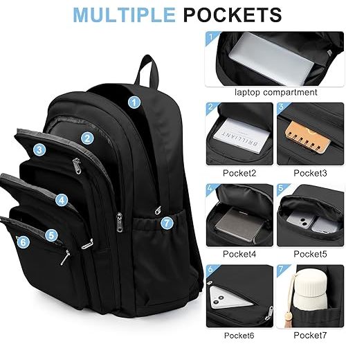 Black College Backpack For Women Men,Lightweight High School Bag,School Backpack With Lots Of Pockets,Cute Bookbag For Teens Boys Girls,Casual Daypack Backpack For School