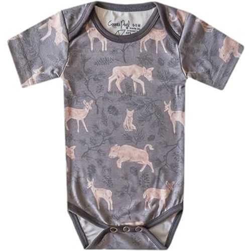 Copper Pearl Short Sleeve Bodysuit Baby: Ultra Soft Bodysuits for Newborns, Boys, Girls, and Infants - Stylish, Comfortable, Overlap Shoulders, Premium Knit Fabric - Timber, 3-6 Months
