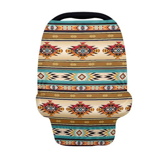 JOAIFO Nativa American Indian Tribal Aztec Stripe Geometry Print Nursing Cover Breastfeeding Scarf Southwest Red Pattern Baby Car Seat Covers, Infant Canopy Stroller Coverage for Girls Boys