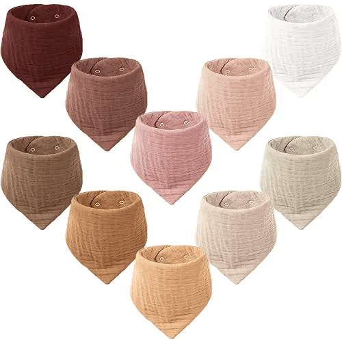 Konssy Muslin Baby Bibs 10 Pack Baby Bandana Drool Bibs 100% Cotton for Unisex Boys Girls,10 Solid Colors Set for Teething Drooling
