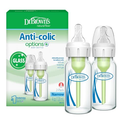 Dr. Brown's Anti-Colic Options+ Narrow Glass Baby Bottle, 4 oz, 2-Pack