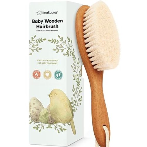 Wooden Baby Hair Brush - Cradle Cap Baby Brush with Soft Goat Bristles, Perfect Gentle Scalp Newborn Comb for Infant, Girls, Boys, Bath Essentials(Dark Walnut, Oval)