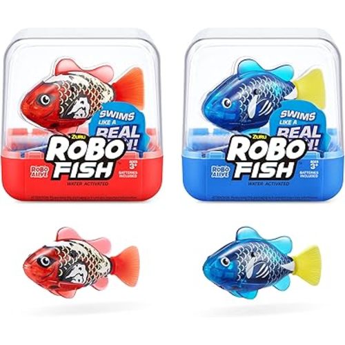 Robo Alive Robo Fish Robotic Swimming Fish (Blue + Red) by ZURU Water Activated, Changes Color, Comes with Batteries, Amazon Exclusive (2 Pack) Series 3