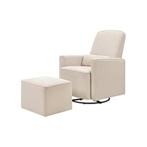 daVinci Olive 360° Swivel Glider Chair w/ Storage Ottoman - Water & Stain Resistant Rocking Glider - GREENGUARD Gold & FSC Certified, Versatile Rocking Chair for Nursery & Living Room, Polyester Cream