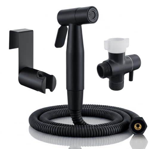 BARROCK Handheld Bidet Sprayer for Toilet, Stainless Steel Metal Made Baby Cloth Diaper Spraying Kit, Bathroom Toilet Bidet Attachment Set for Bathing Pets and Feminine Hygiene, Matte Black