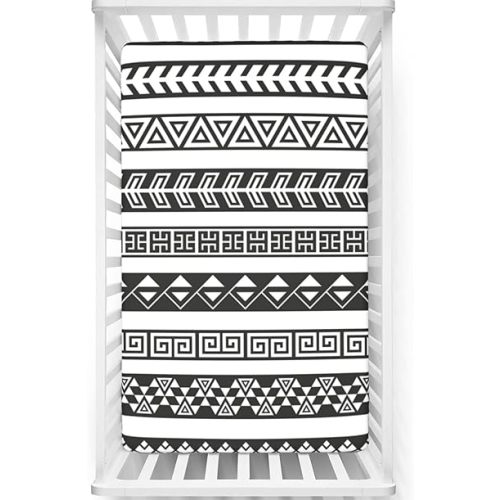 Boho Themed Fitted Crib Sheet,Standard Crib Mattress Fitted Sheet Toddler Bed Mattress Sheets-Great for Boy or Girl Room or Nursery, 28“ x52“,White Black