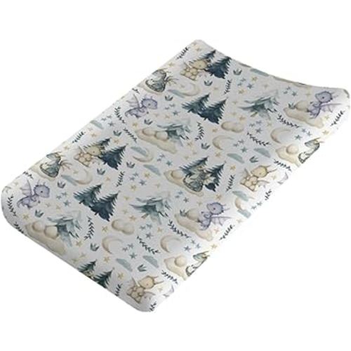 Fairytale Dragons Baby Changing Table Pad Covers Boy Girl 32''x16'' Cute Dragons Eggs Moon Stars Trees Fitted Diaper Change Table Mats Dreamy Animal Soft Breathable Nursery Cradle & Bassinet Sheets