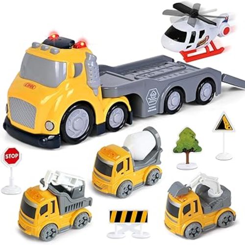 Toddlers Truck Toys,Boy Toys Gifts for 1 2 3 Years Old,5 in 1 Construction Transport Truck with Lights & Sounds,Ideal Birthday for Baby Toddler 12-18M+