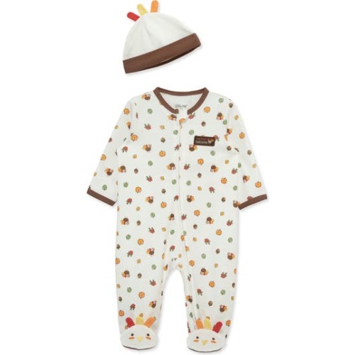 My First Thanksgiving Cotton Footie & Hat Set, Newborn