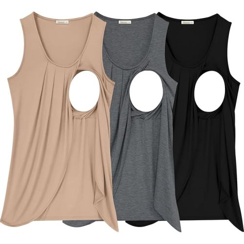 PARNIXS Summer Women's Maternity Nursing Tank Top Sleeveless Comfy Breastfeeding Clothes