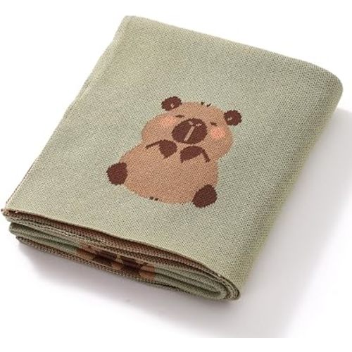 Cotton Knit Baby Blanket,Thick Soft Breathable, Capybara Sage Green