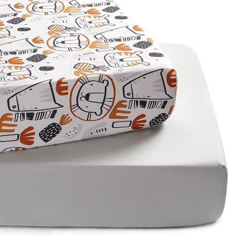 TILLYOU Baby Crib Sheets for Boys Girls, Super Soft Toddler Bed Sheets, 2 Pack Sheets for Standard Crib Mattress 28x52in, Lion
