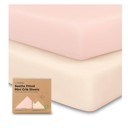 2-Pack Mini Crib Sheets Fitted - 38x26 Pack N Play Sheets for Pack and Play Mattress, Organic Cotton, Soft & Breathable Playard Bedding, Neutral Mini Toddler Bed Cover for Boys, Girls (Cameo)