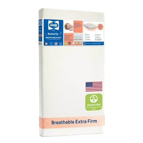 Sealy Baby Infant & Toddler Crib Mattress - Butterfly Knit Premium Foam, Waterproof and Breathable, Non Toxic Washable Zip Off Cover, GREENGUARD Gold Certified, Made in USA, 52x28