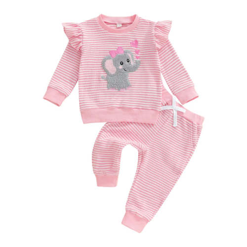 ELEPHANT Pink Striped Ruffle Outfit - Hazel & Bo