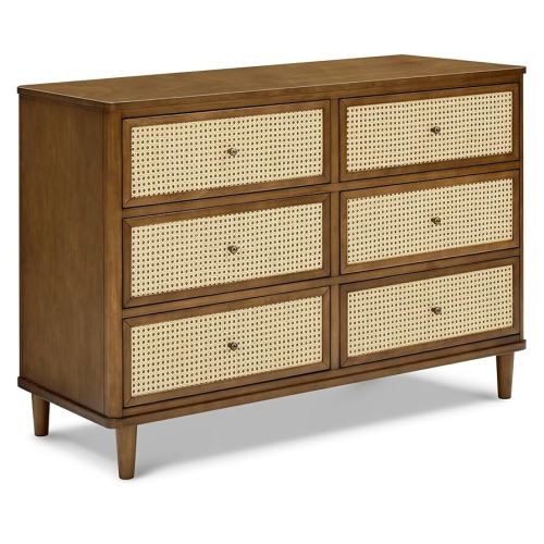 Namesake Marin with Cane 6 Drawer Dresser in Natural Walnut with Blonde Cane