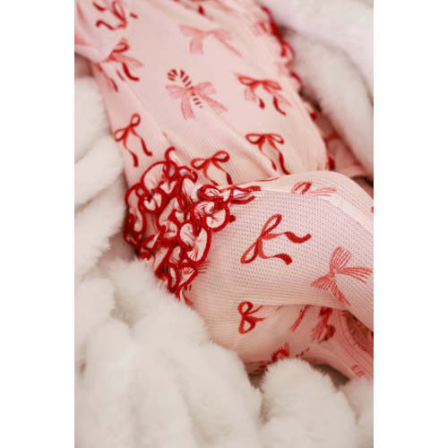 Christmas Bamboo Waffle Ruffle Zipper Footie | Peppermint Bows