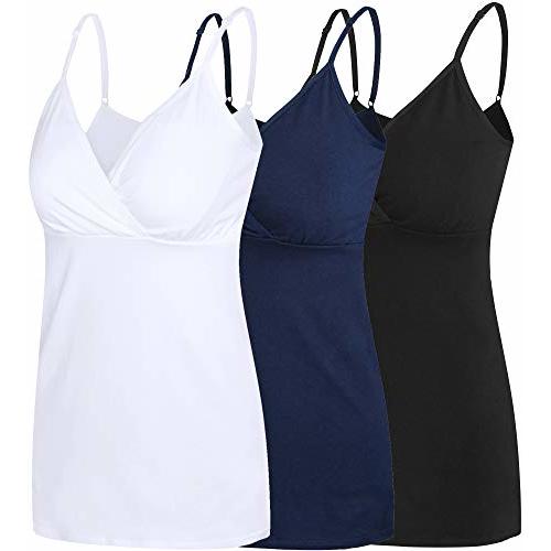 SUIEK Cotton Maternity Nursing Tank Tops Breastfeeding Cami Sleep Shirt