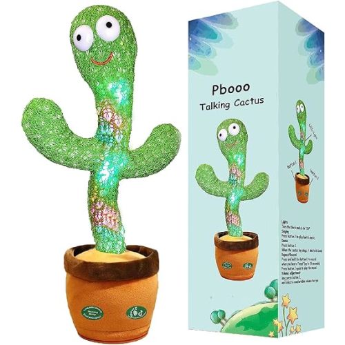 Pbooo Dancing Talking Cactus Mimicking Toy,Talking Repeat Singing Sunny Cactus Toy 120 Pcs Songs for Baby 15S Record Your Sound Sing+Dancing+Recording+LED
